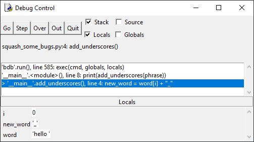 Python IDLE Debug window pt. 2