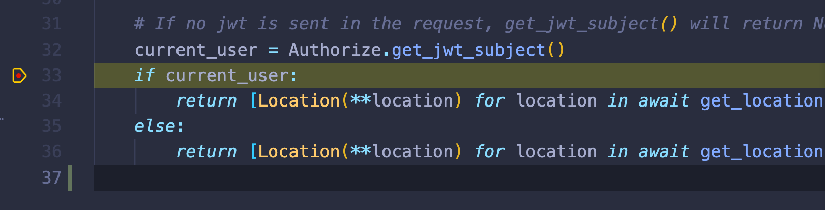 VS Code at breakpoint