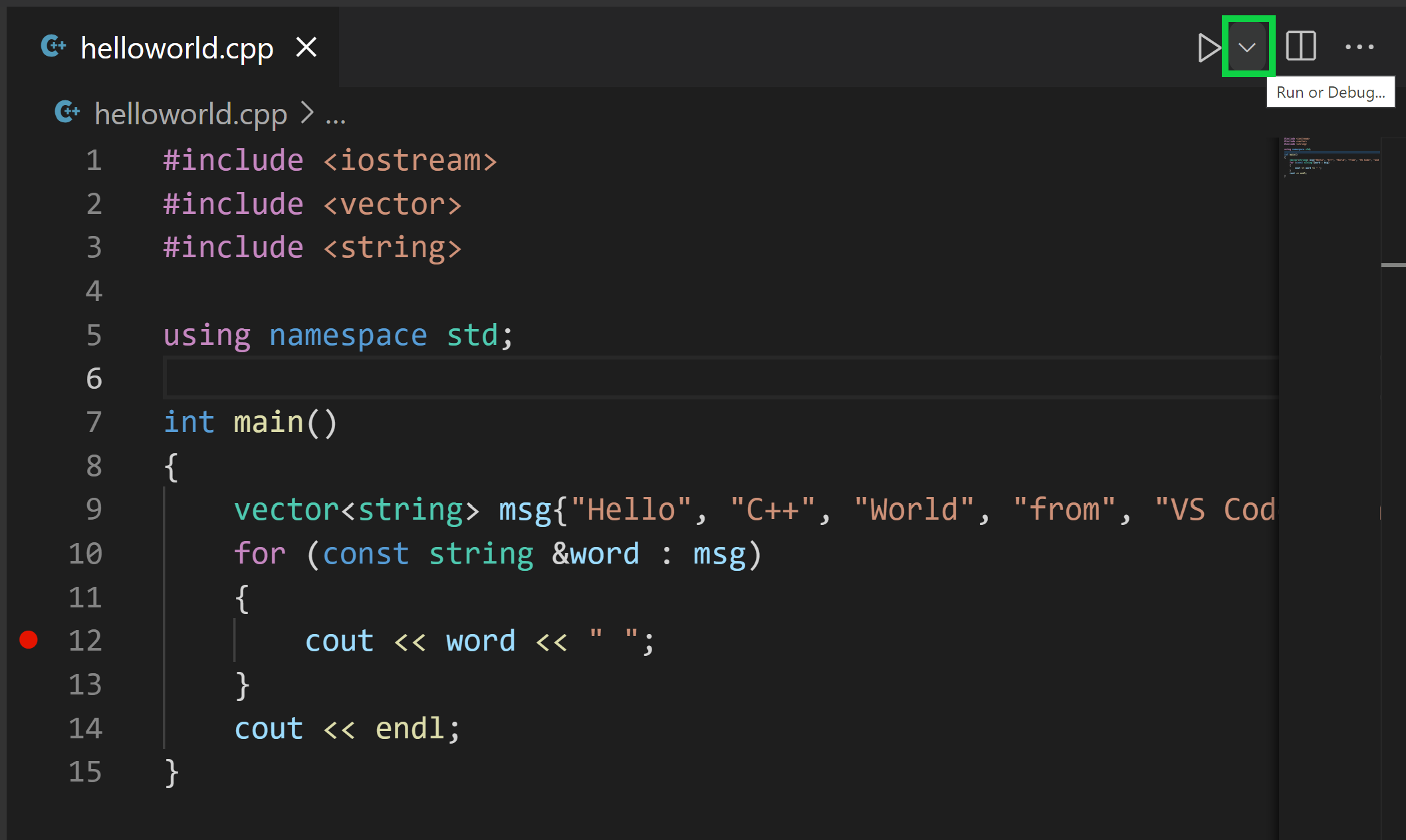 Screenshot of play button drop-down