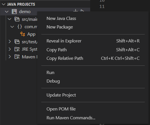 context menu