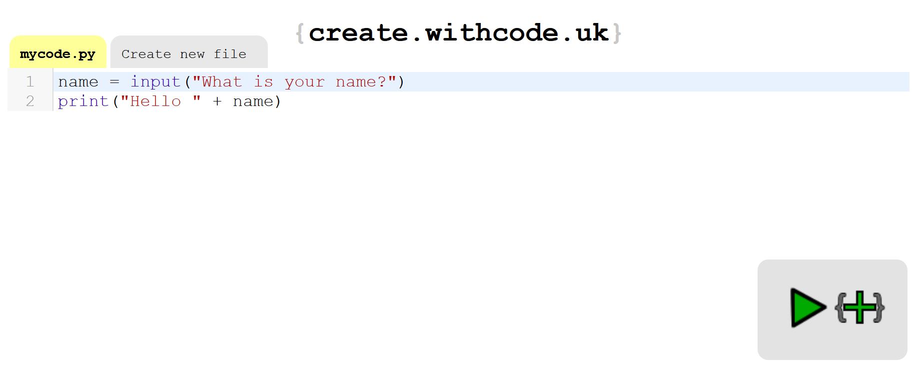 The create.withcode editor