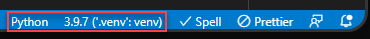 Flask tutorial: selected environment showing in the VS Code status bar