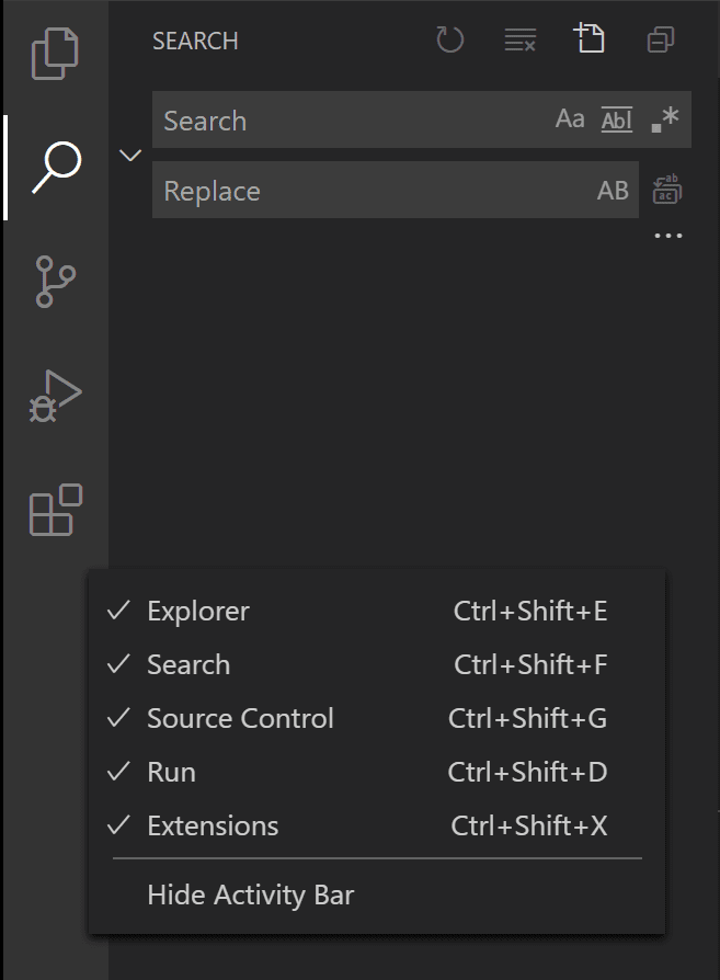activity bar context menu