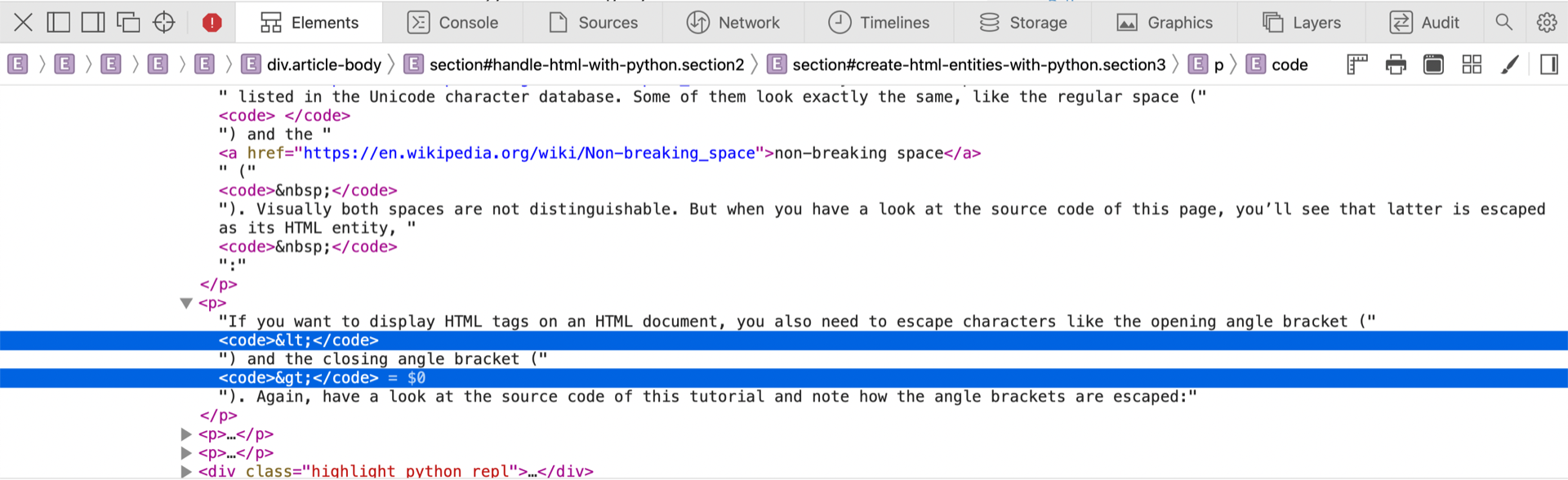 Screenshot of source code in browser dev tools.