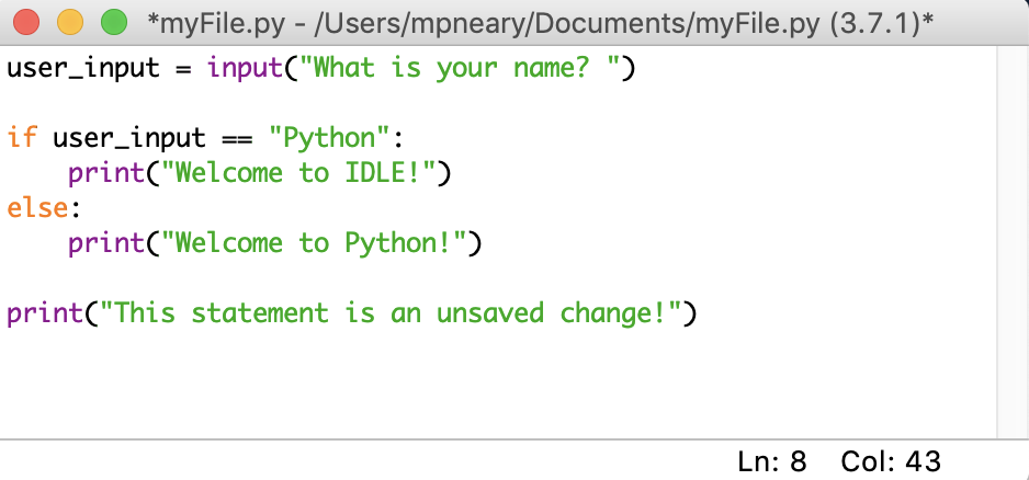 shows what an unsaved file looks like in the idle editor