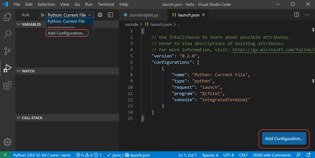 Adding a new Python debugging configuration