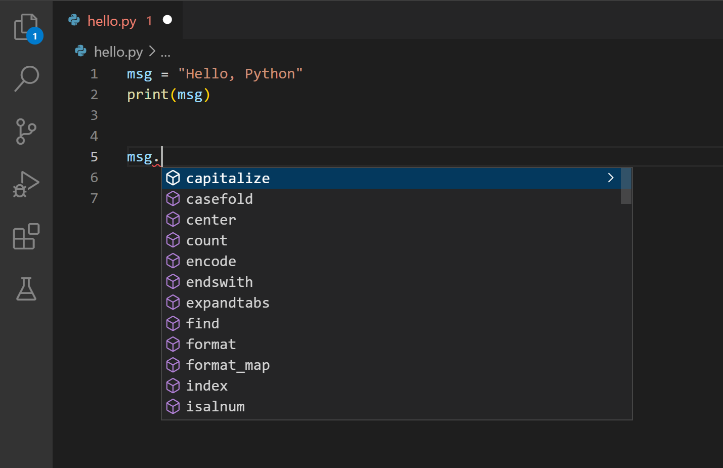 IntelliSense appearing for a variable whose type provides methods