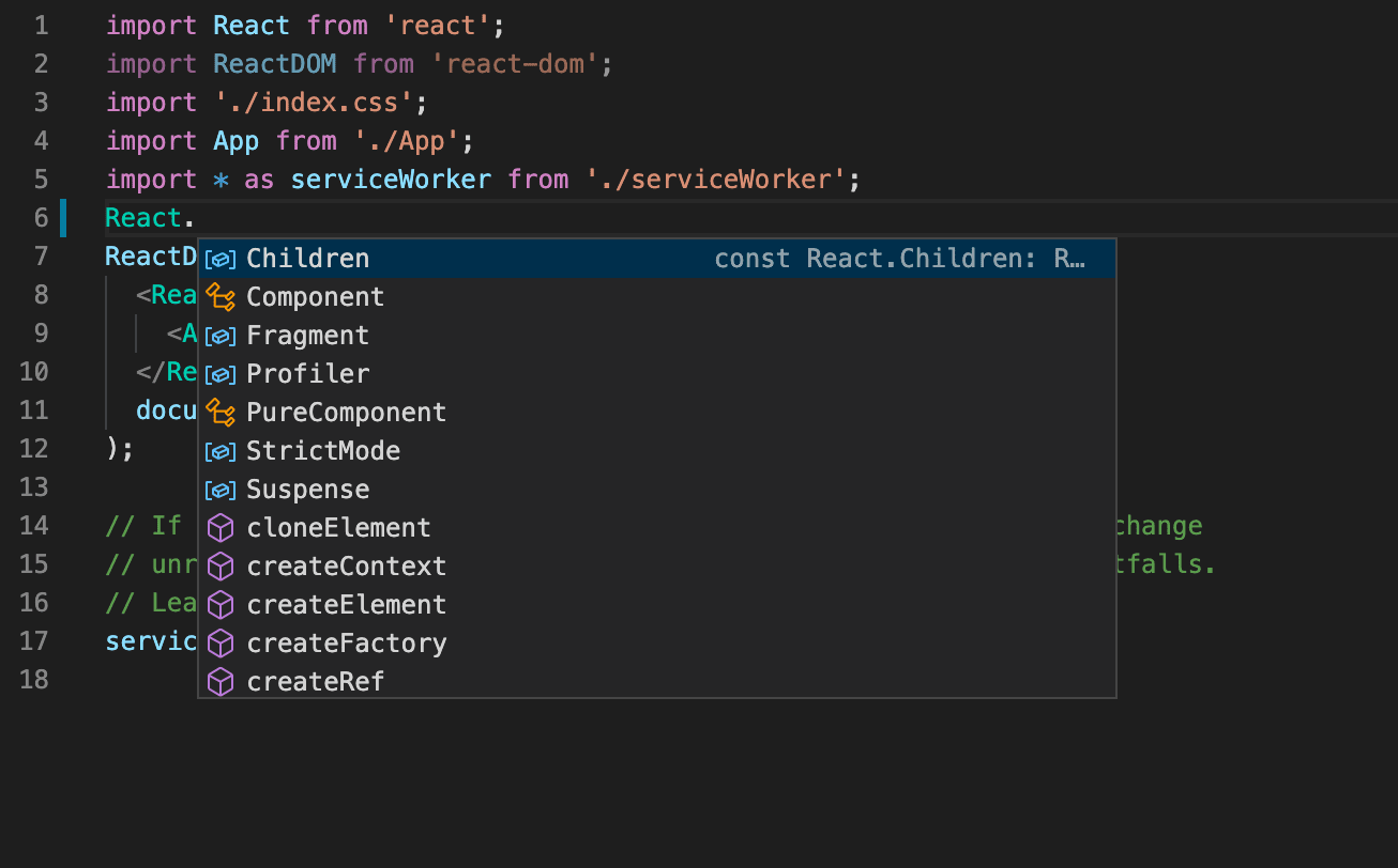 React IntelliSense