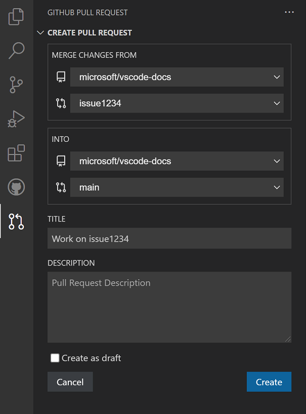 Create Pull Request view
