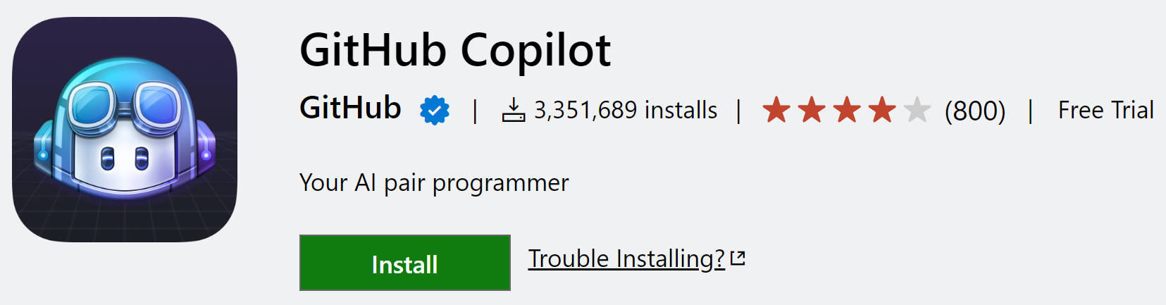 Copilot extension in the VS Code Marketplace