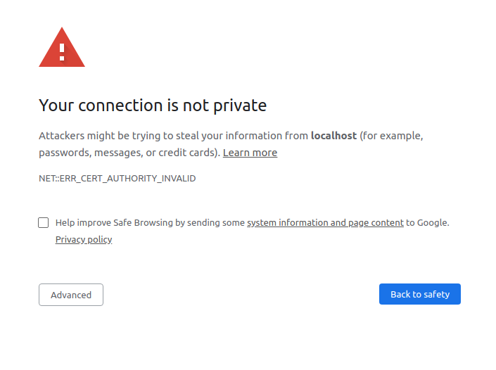 Chrome certificate warning