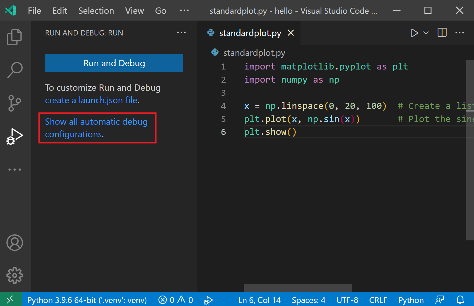 Show all automatic debug configurations option on the run view