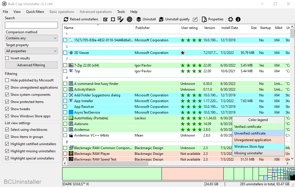 A screenshot of Bulk Crap Uninstaller