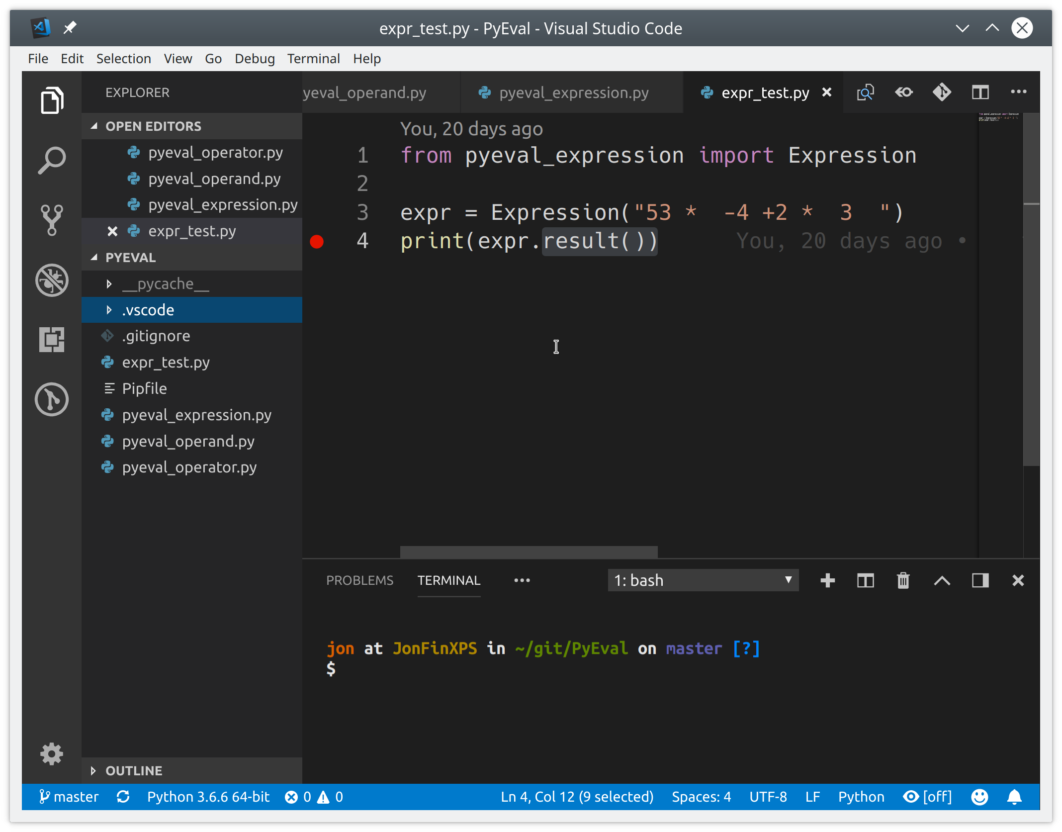 PyEval folder open in VSCode