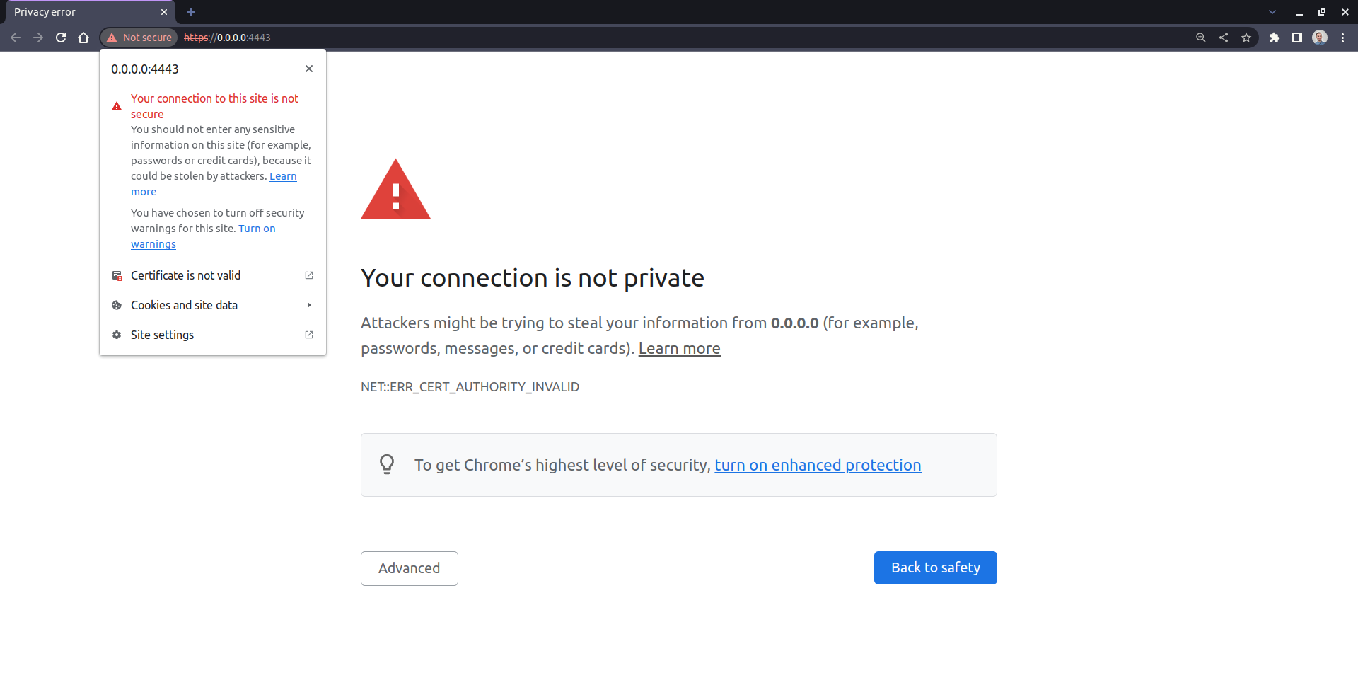 Web Browser Treating a Self-Signed Certificate as Invalid