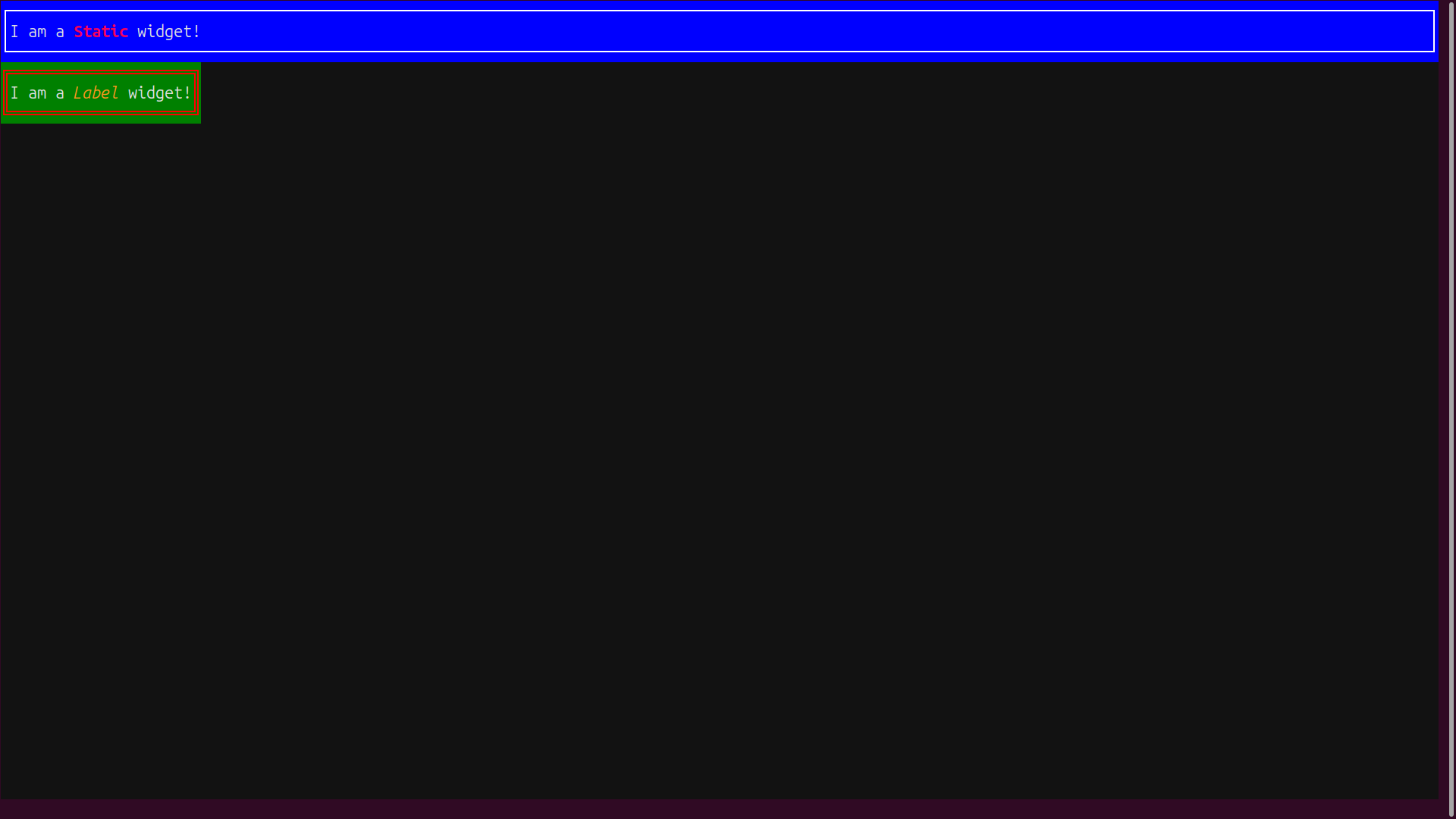 A Static and a Label, showing width:auto behavior for the Label