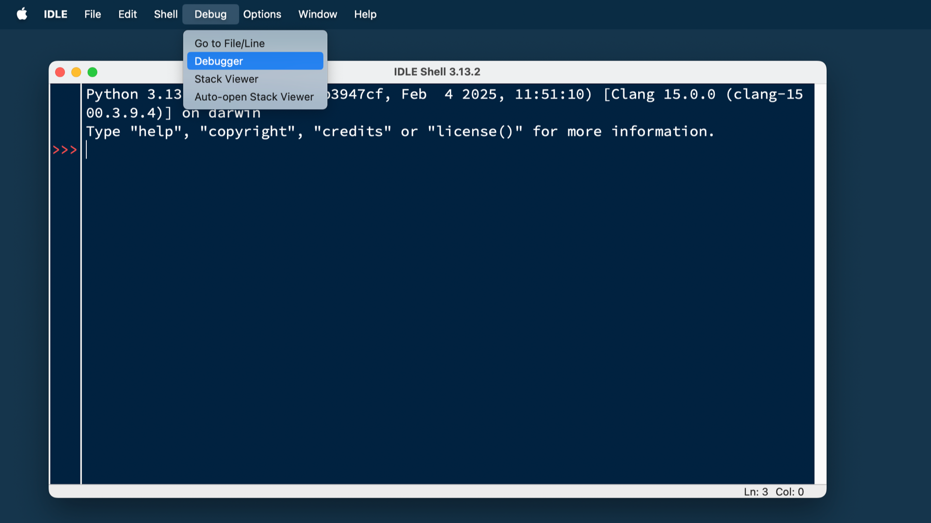 IDLE debugger menu item
