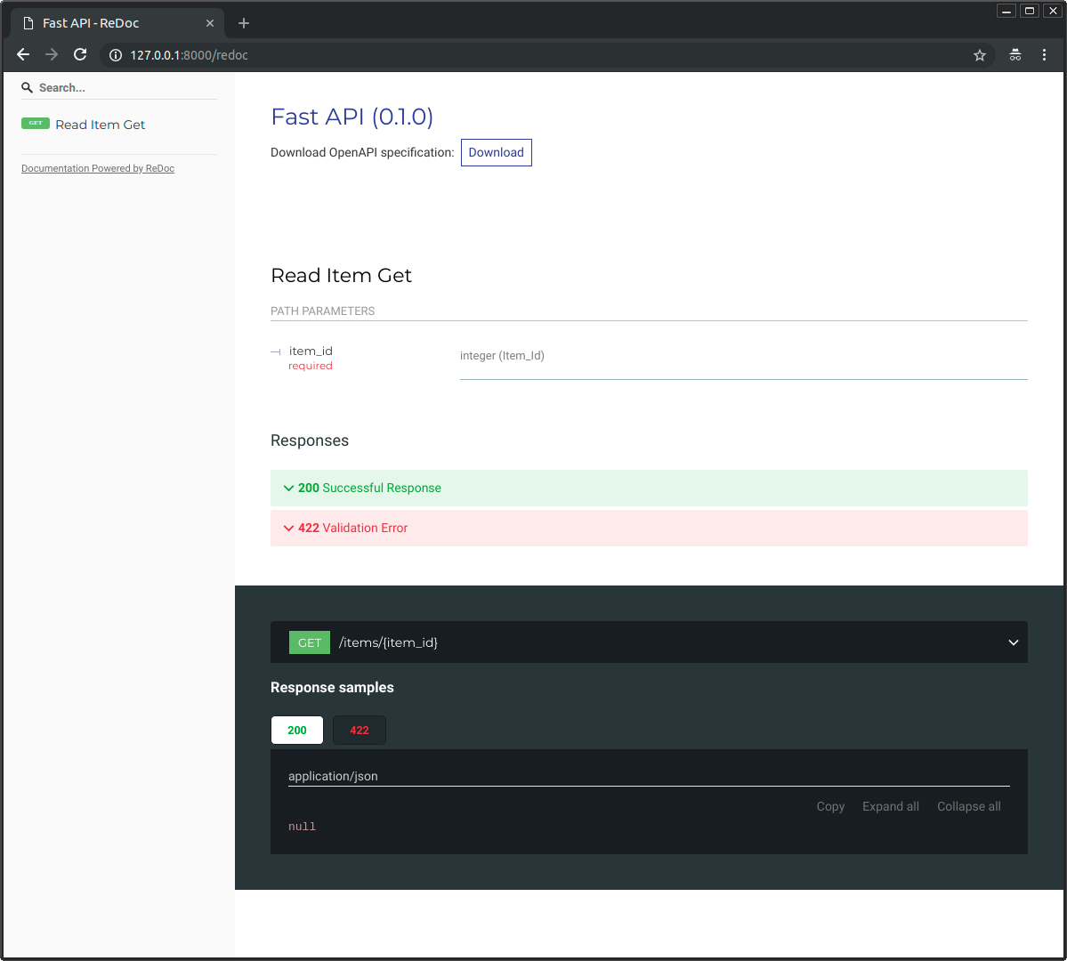 Alternative interactive API docs using ReDoc