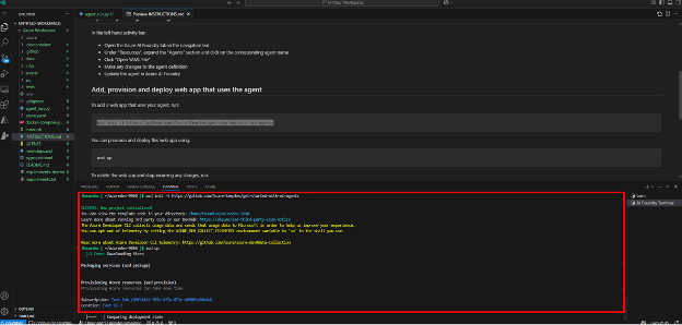 Screenshot that shows azd up