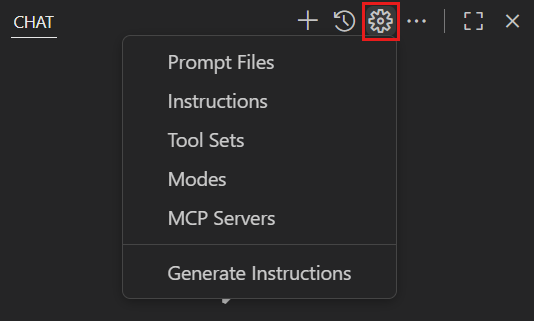 Screenshot showing the Chat view and Configure Chat menu, highlighting the Configure Chat button.
