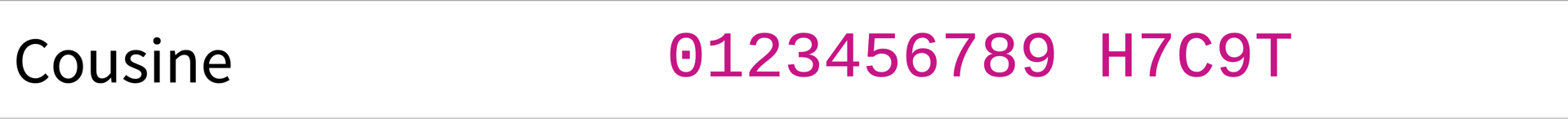 Screenshot of Cousine showing characters: 0123456789 H7C9T