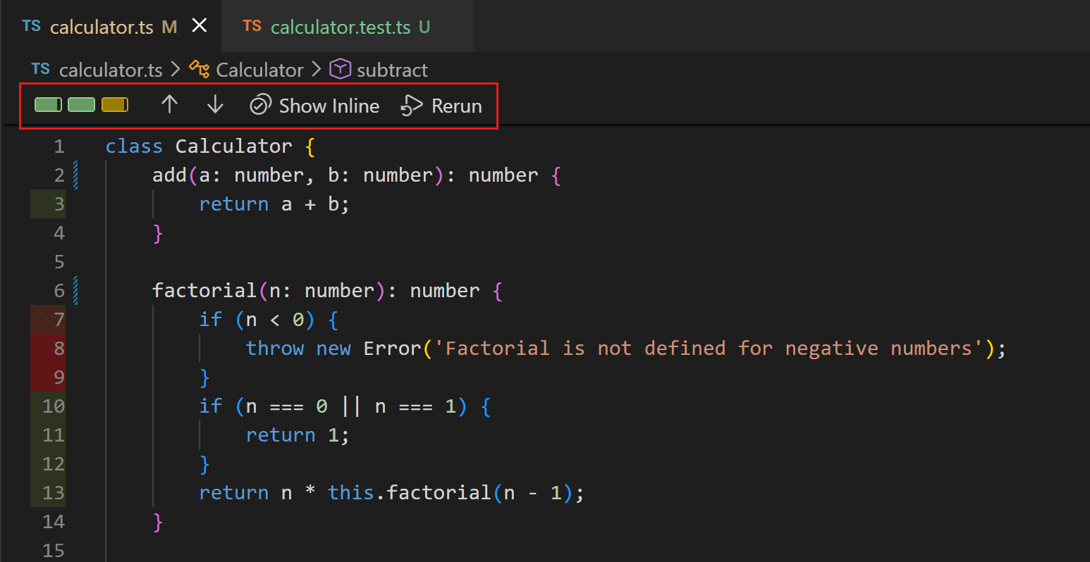 Test Coverage toolbar