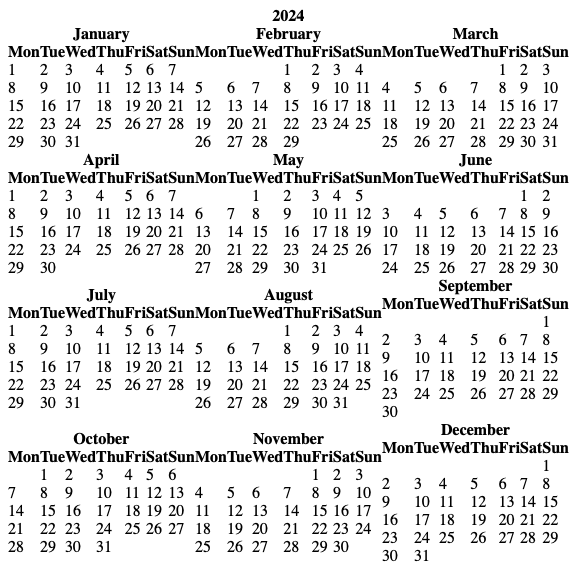 Calendar as un-styled HTML table